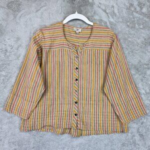Anokhi Shirt Womens Medium Multicolor Stripe Tunic Top 3/4 Sleeve Cotton Boho